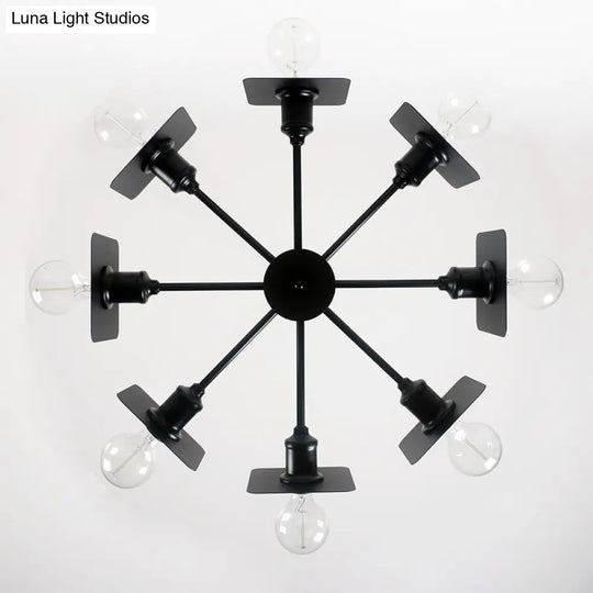 Industrial Square Chandelier: 8-Head Metal Ceiling Light Fixture In Black Finish For Restaurant