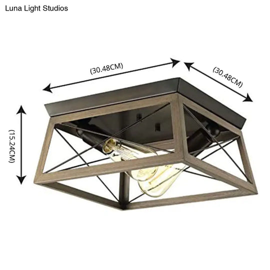 Industrial Metal Square Dining Room Flush Ceiling Light: Sleek Close-To-Ceiling Fixture