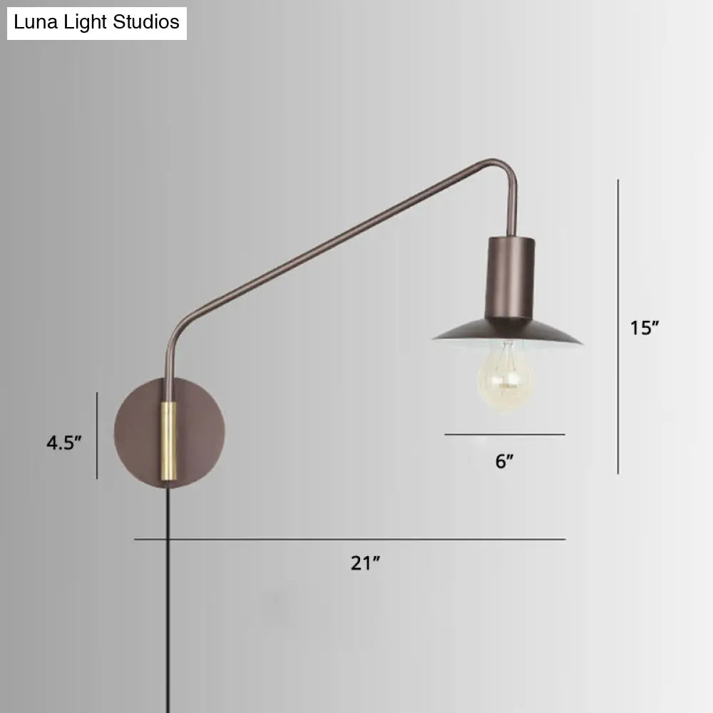 Industrial Metal Swing Arm Sconce Lamp With Saucer Lampshade - Single Living Room Reading Light