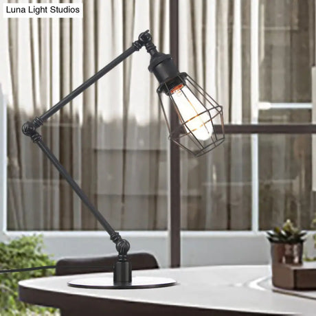 Industrial Metal Table Lamp: Adjustable Arm Black/Brass Finish