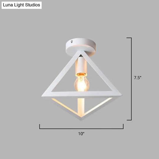 Industrial Metal Triangular Semi Flush Ceiling Light Fixture - 1 Head Aisle Mount White