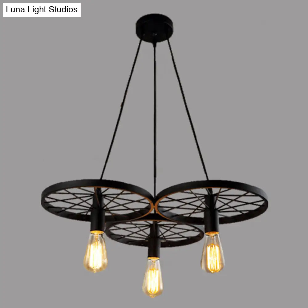 Industrial Black Metal Wagon Wheel Pendant Lamp For Restaurants 3 /