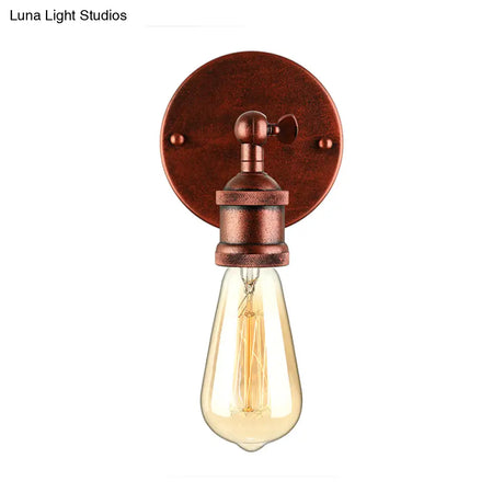 Industrial Metal Wall Lamp - Black/Brass Finish 1 Head Mini Sconce Lighting With Bare Bulb For