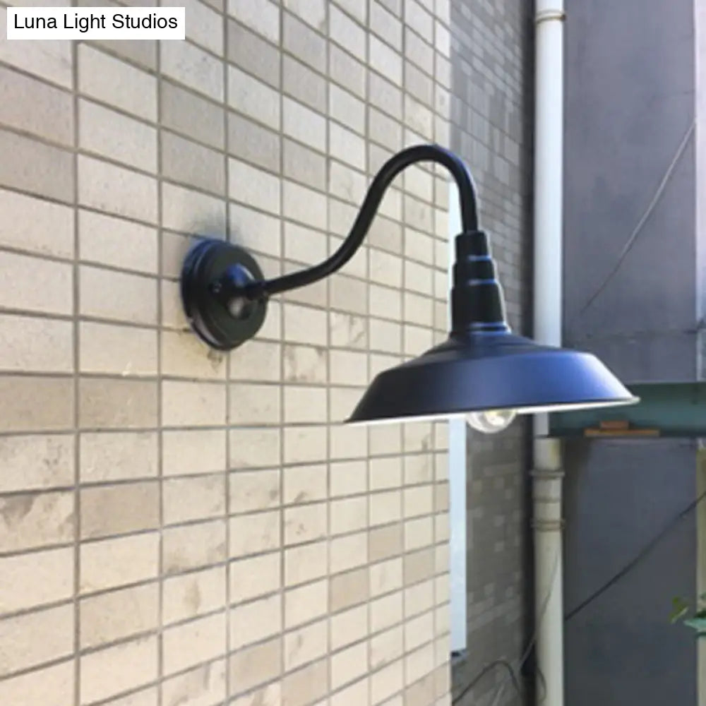 Industrial Metal Wall Mounted Gooseneck Lamp With Barn Shade - 1 Bulb Outdoor Light