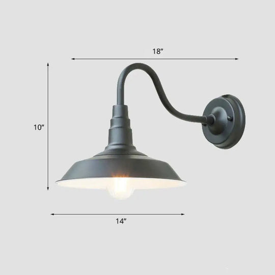 Industrial Metal Wall Mounted Gooseneck Lamp With Barn Shade - 1 Bulb Outdoor Light Black / 14