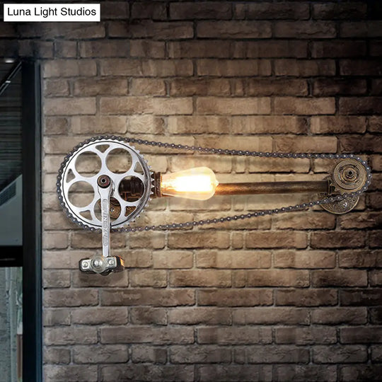 Industrial Metal Wall Sconce With Bronze Bicycle Chain Design Water Pipe And 1 Bulb Head - Perfect