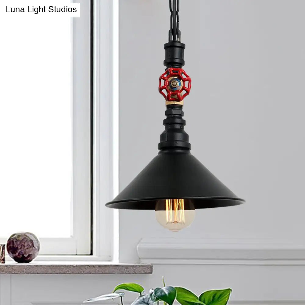 Industrial Metal Water Pipe And Valve Suspension Pendant - Black/Bronze Cone Shade
