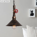 Industrial Metal Water Pipe And Valve Suspension Pendant - Black/Bronze Cone Shade
