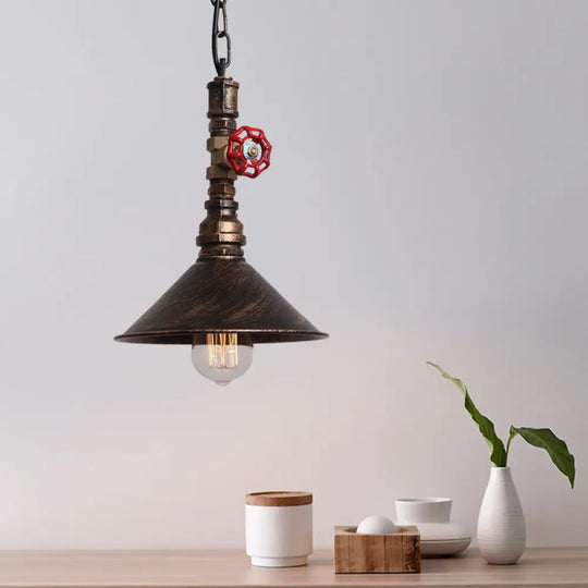 Industrial Metal Water Pipe And Valve Suspension Pendant - Black/Bronze Cone Shade Bronze