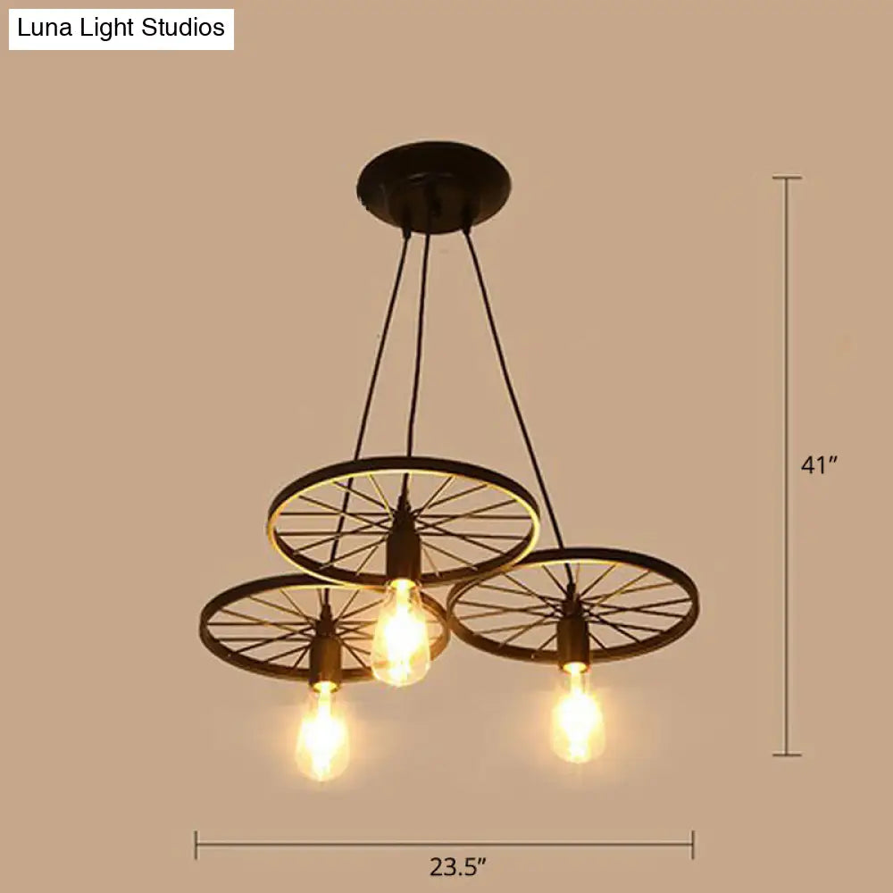 Industrial Metal Wheel Shaped Pendant Light For Restaurants - Commercial Lighting 3 / Black