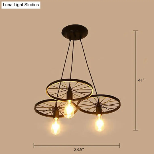Industrial Metal Wheel Shaped Pendant Light For Restaurants - Commercial Lighting 3 / Black
