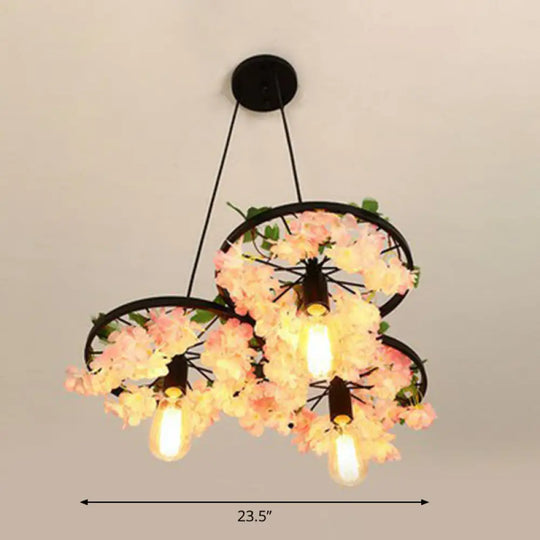 Industrial Metal Wheel Shaped Pendulum Pendant Light For Restaurants 3 / Pink