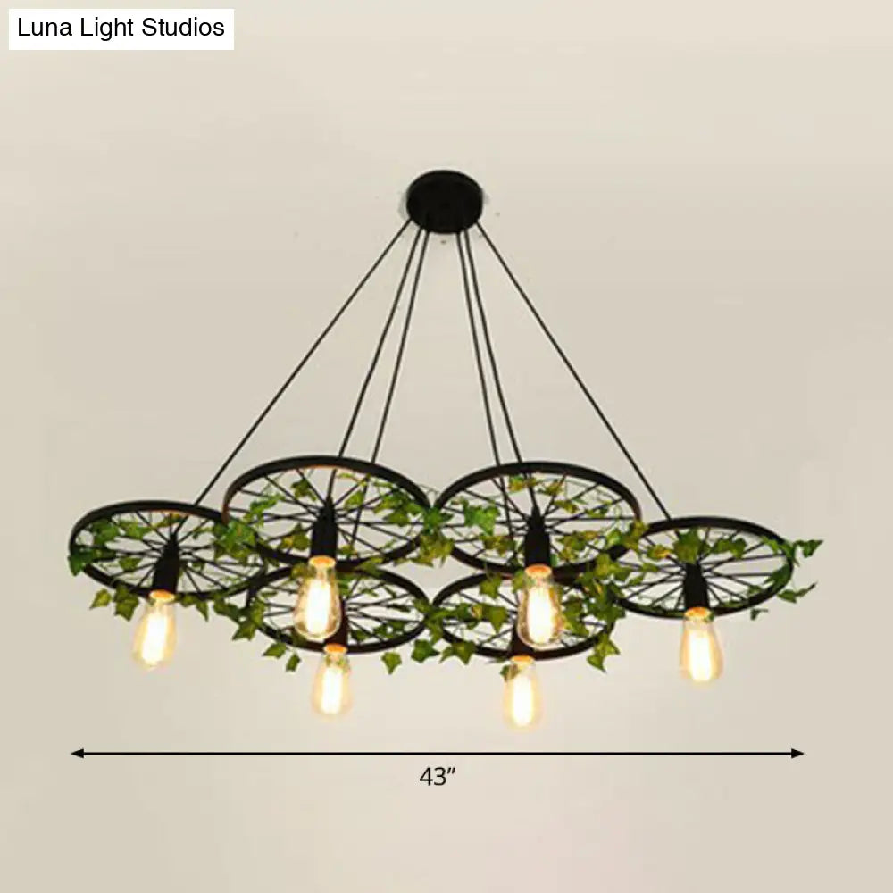 Industrial Metal Wheel Shaped Pendant Light For Restaurants - Commercial Lighting 6 / Green