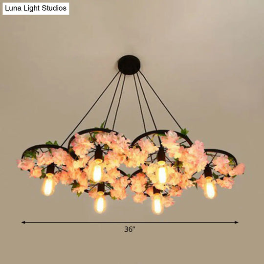Industrial Metal Wheel Shaped Pendant Light For Restaurants - Commercial Lighting 6 / Pink
