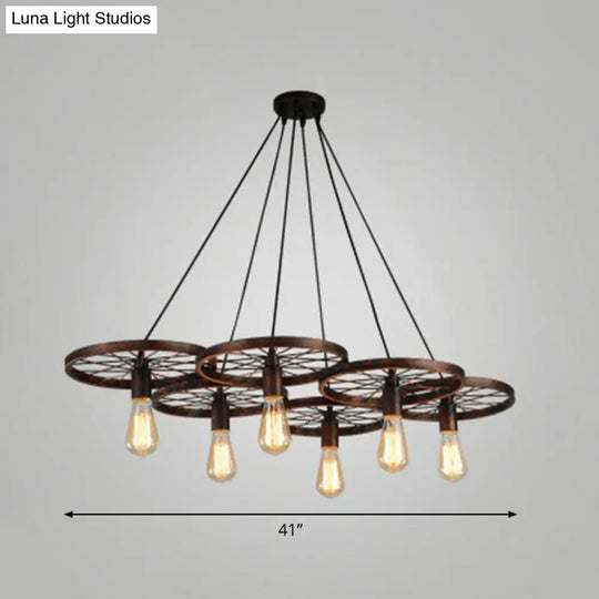 Industrial Metal Wheel Shaped Pendant Light For Restaurants - Commercial Lighting 6 / Rust