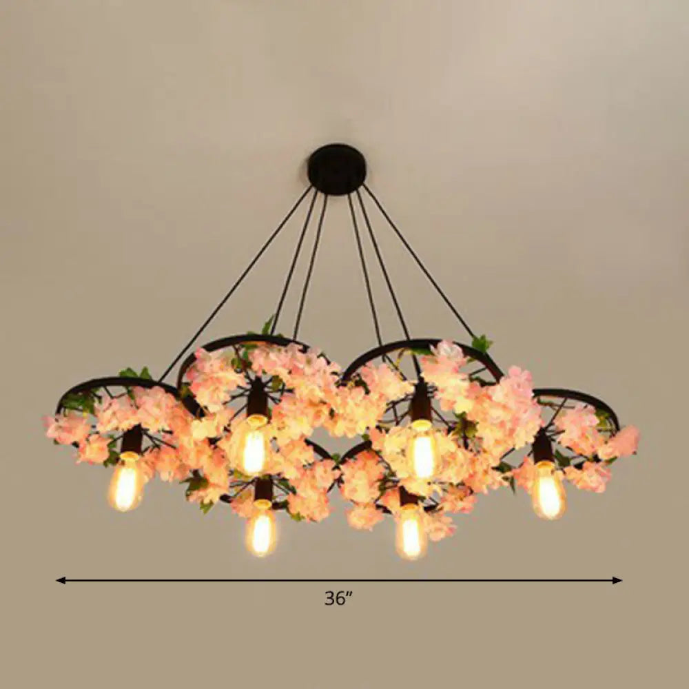 Industrial Metal Wheel Shaped Pendulum Pendant Light For Restaurants 6 / Pink