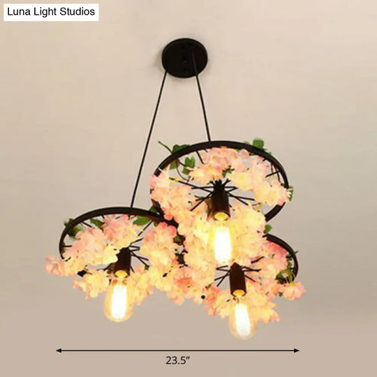 Industrial Metal Wheel Shaped Pendant Light For Restaurants - Commercial Lighting 3 / Pink
