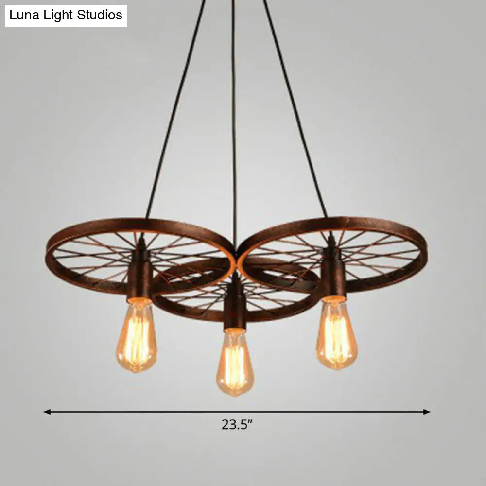 Industrial Metal Wheel Shaped Pendant Light For Restaurants - Commercial Lighting 3 / Rust