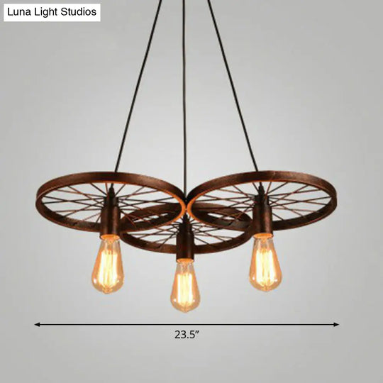 Industrial Metal Wheel Shaped Pendant Light For Restaurants - Commercial Lighting 3 / Rust