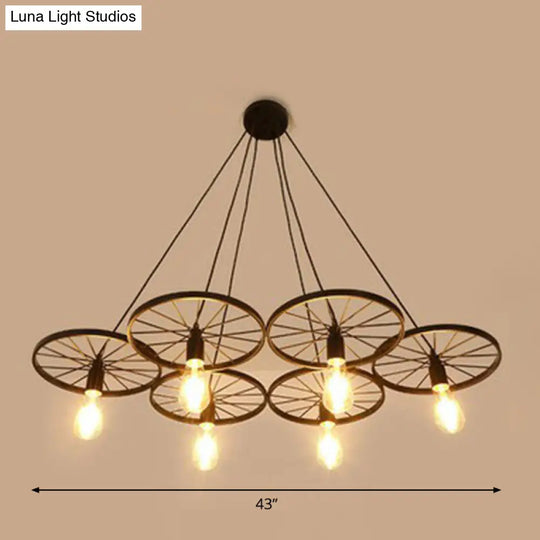 Industrial Metal Wheel Shaped Pendant Light For Restaurants - Commercial Lighting 6 / Black