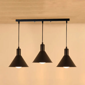 Industrial Metallic Funnel Dining Room Ceiling Light - 3-Light Black Pendant With Linear/Round