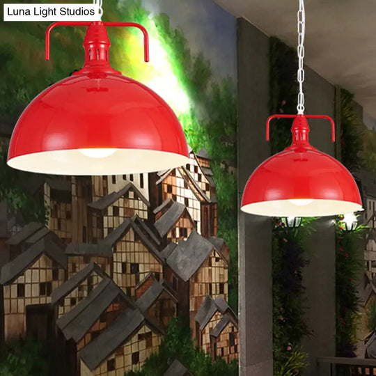 Industrial Metallic Living Room Pendant Light - 1 Red/Yellow/Rust Finish 12’/16’ Bowl