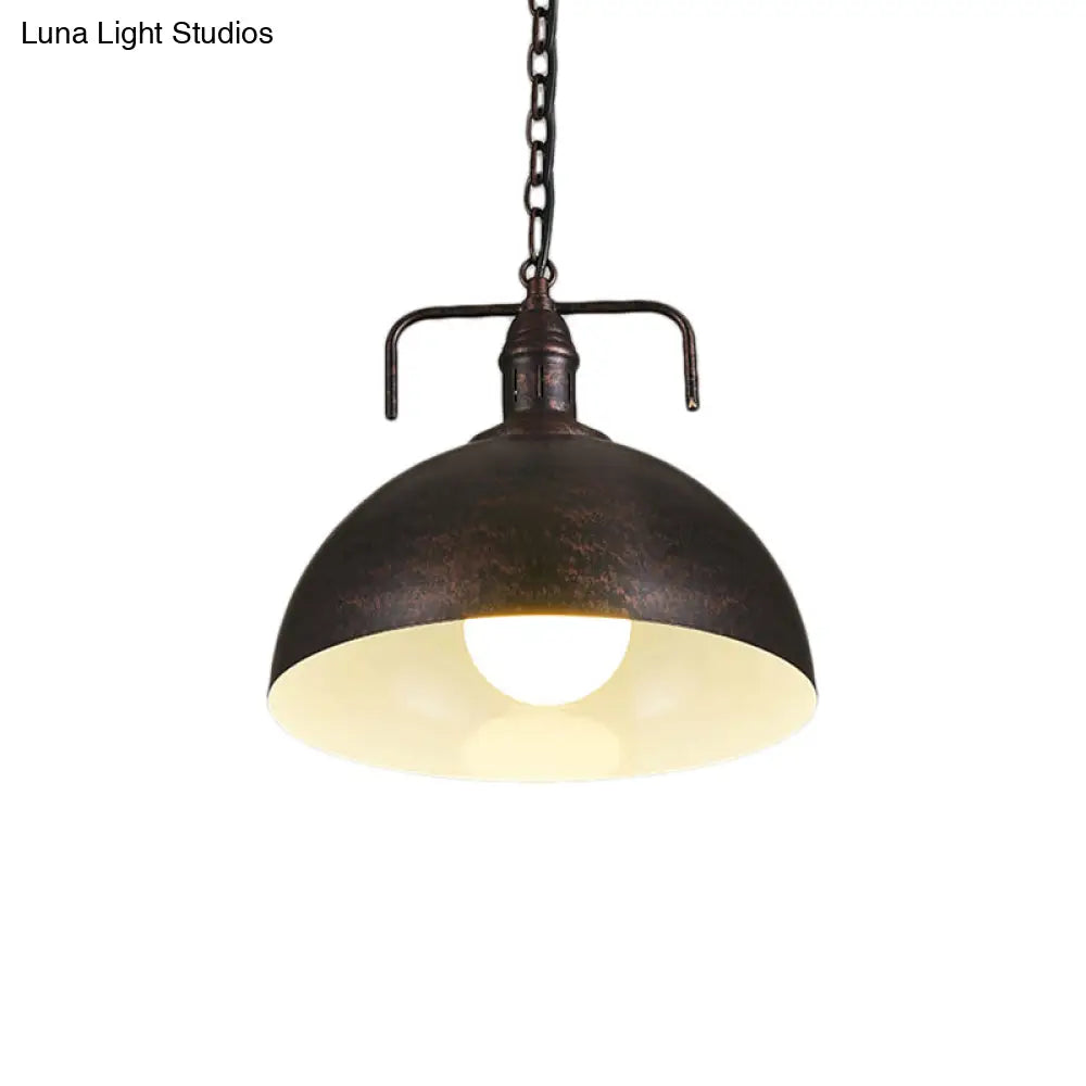 Industrial Metallic Living Room Pendant Light - 1 Red/Yellow/Rust Finish 12’/16’ Bowl