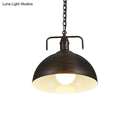 Industrial Metallic Living Room Pendant Light - 1 Red/Yellow/Rust Finish 12’/16’ Bowl