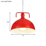 Industrial Metallic Living Room Pendant Light - 1 Red/Yellow/Rust Finish 12’/16’ Bowl