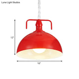 Industrial Metallic Living Room Pendant Light - 1 Red/Yellow/Rust Finish 12’/16’ Bowl