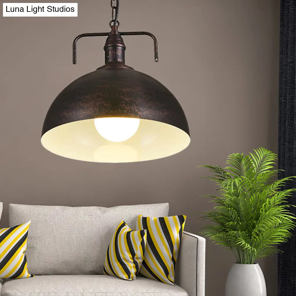 12/16 Industrial Metallic Bowl Pendant Lighting Fixture - 1 Light Red/Yellow/Rust Finish Rust / 12