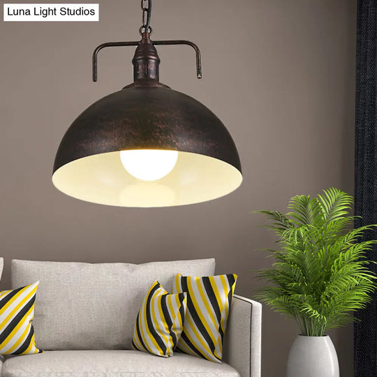 12/16 Industrial Metallic Bowl Pendant Lighting Fixture - 1 Light Red/Yellow/Rust Finish Rust / 12
