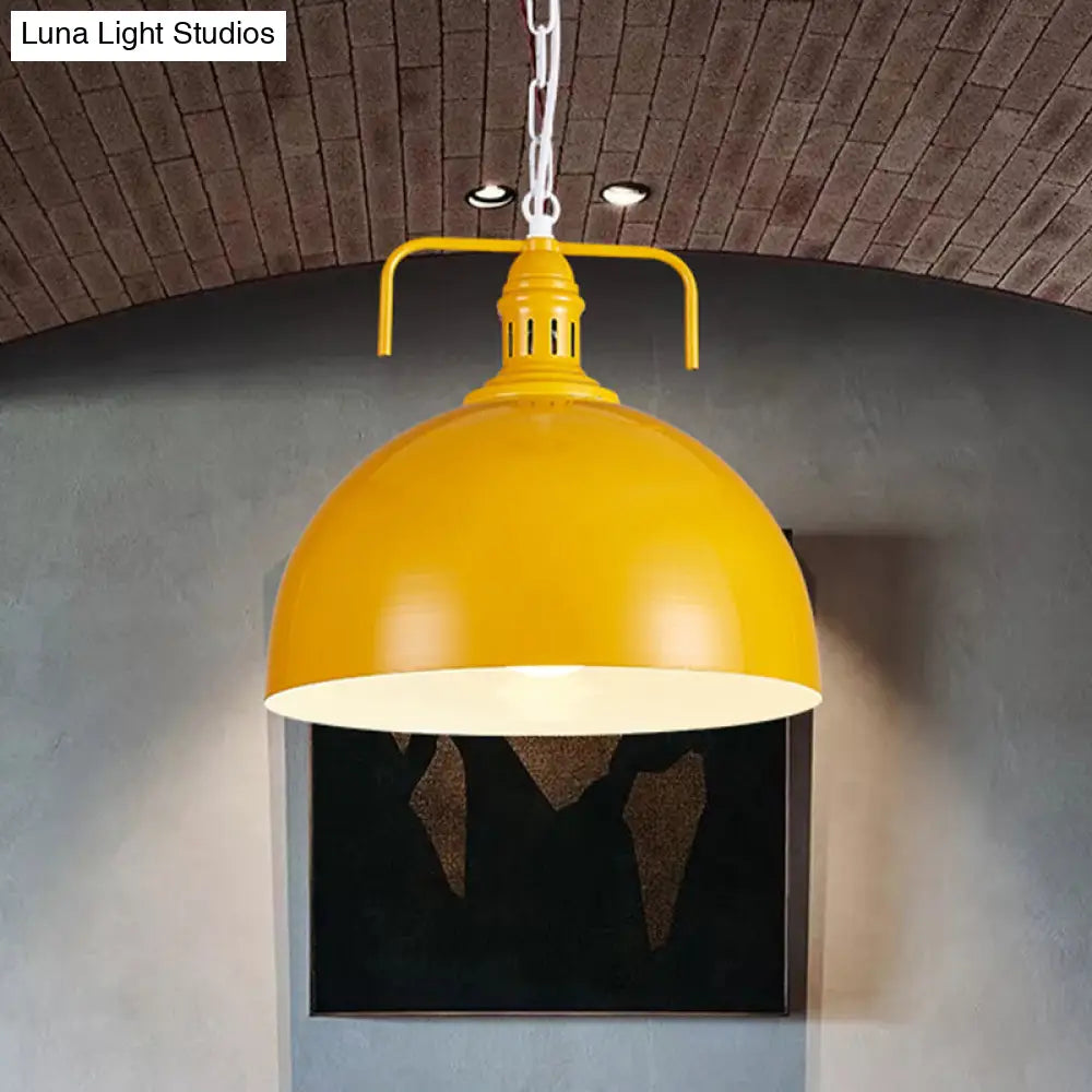12/16 Industrial Metallic Bowl Pendant Lighting Fixture - 1 Light Red/Yellow/Rust Finish