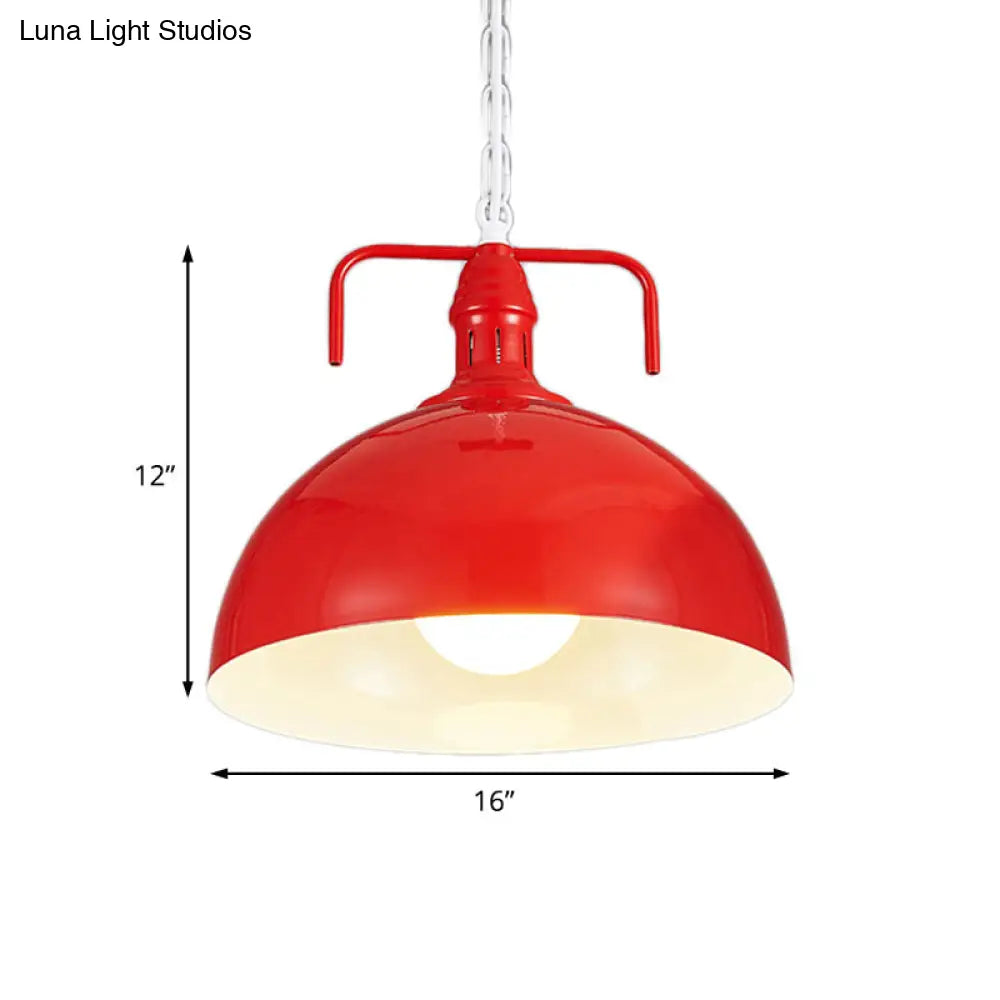 12/16 Industrial Metallic Bowl Pendant Lighting Fixture - 1 Light Red/Yellow/Rust Finish