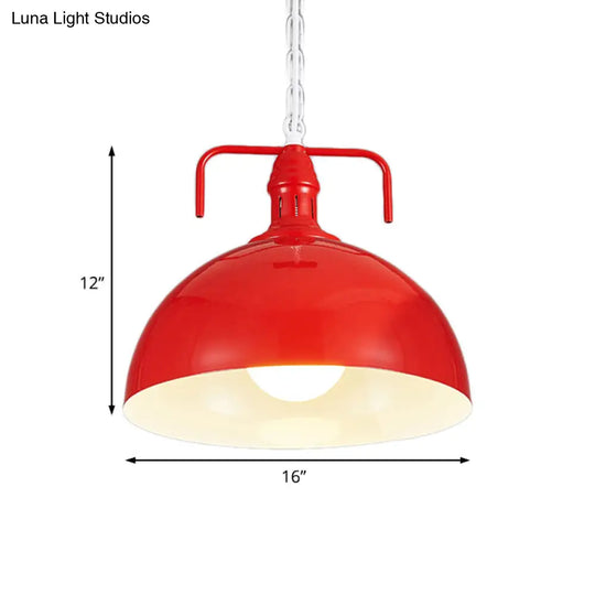 12/16 Industrial Metallic Bowl Pendant Lighting Fixture - 1 Light Red/Yellow/Rust Finish