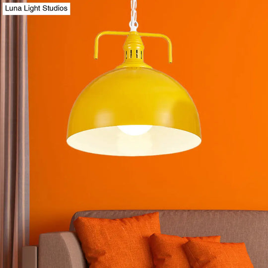 12/16 Industrial Metallic Bowl Pendant Lighting Fixture - 1 Light Red/Yellow/Rust Finish Yellow / 12