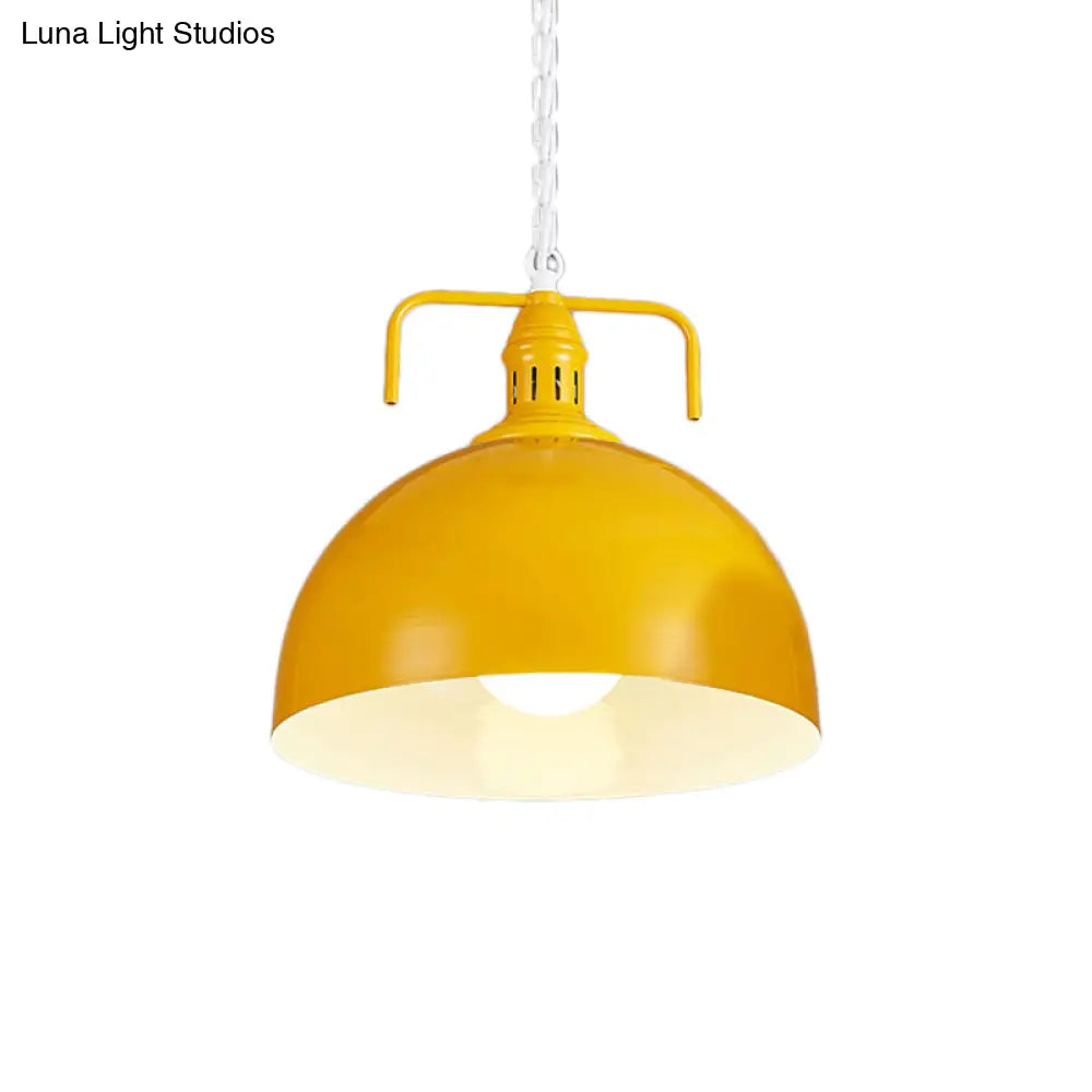 Industrial Metallic Living Room Pendant Light - 1 Red/Yellow/Rust Finish 12’/16’ Bowl
