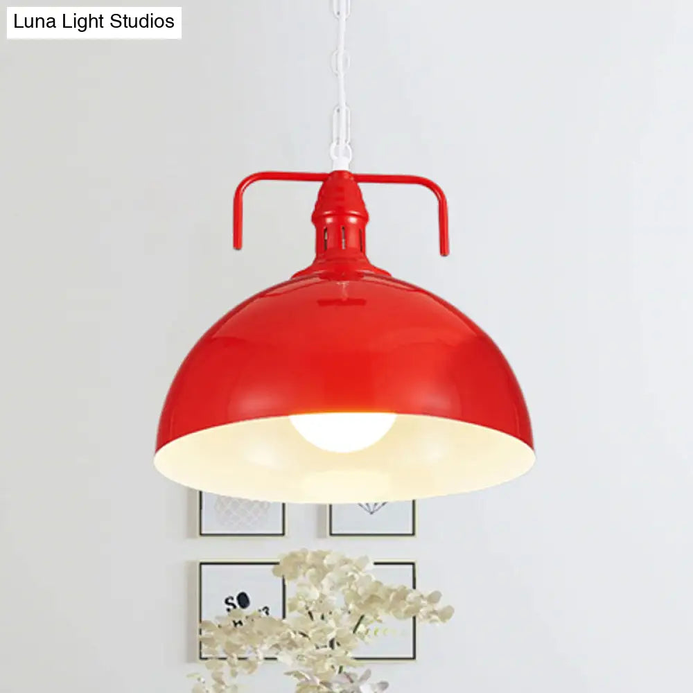 Industrial Metallic Living Room Pendant Light - 1 Red/Yellow/Rust Finish 12’/16’ Bowl