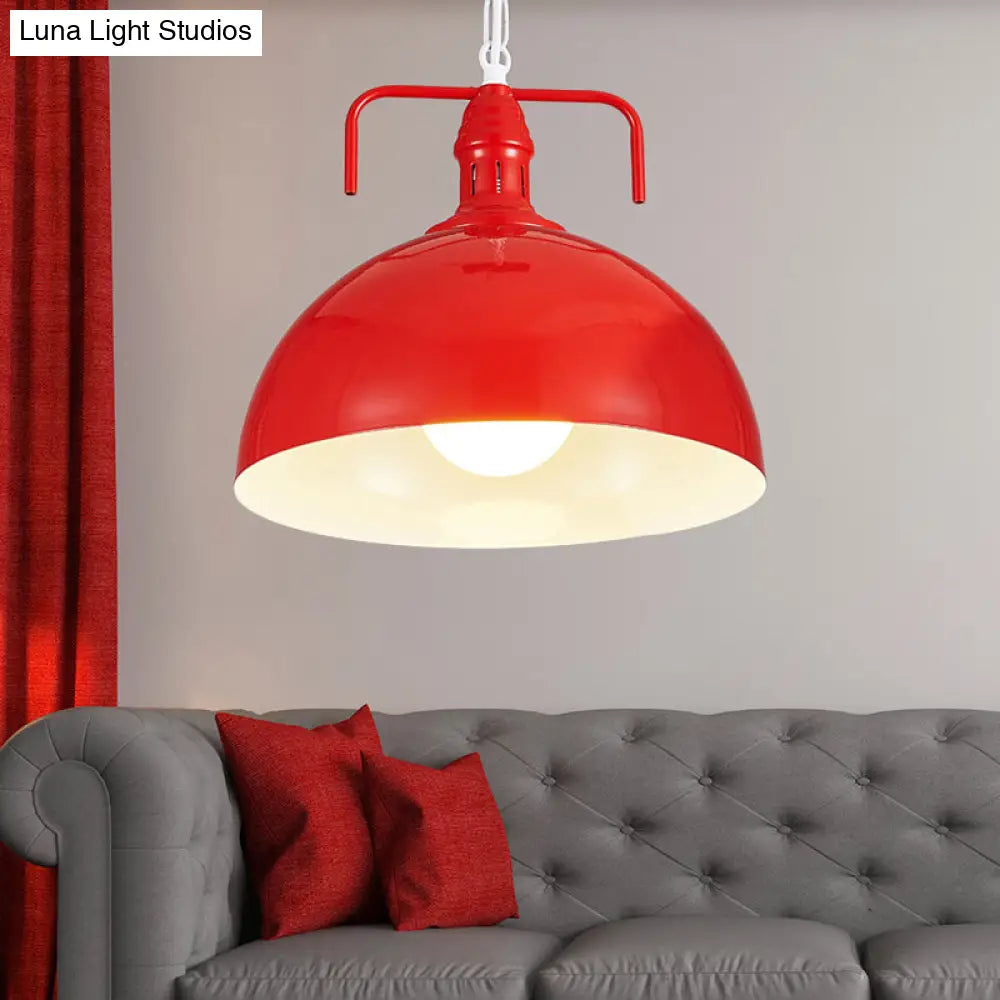 12/16 Industrial Metallic Bowl Pendant Lighting Fixture - 1 Light Red/Yellow/Rust Finish Red / 12