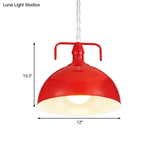 12/16 Industrial Metallic Bowl Pendant Lighting Fixture - 1 Light Red/Yellow/Rust Finish