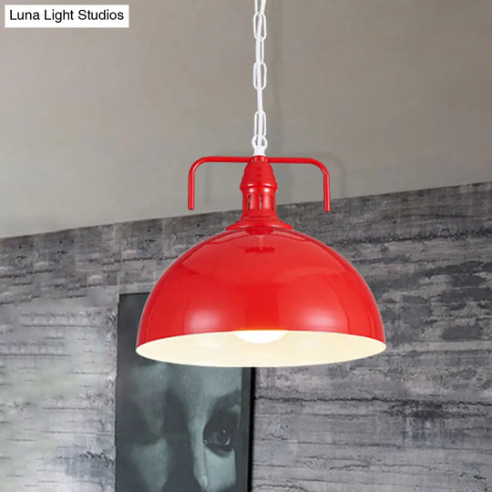 12/16 Industrial Metallic Bowl Pendant Lighting Fixture - 1 Light Red/Yellow/Rust Finish
