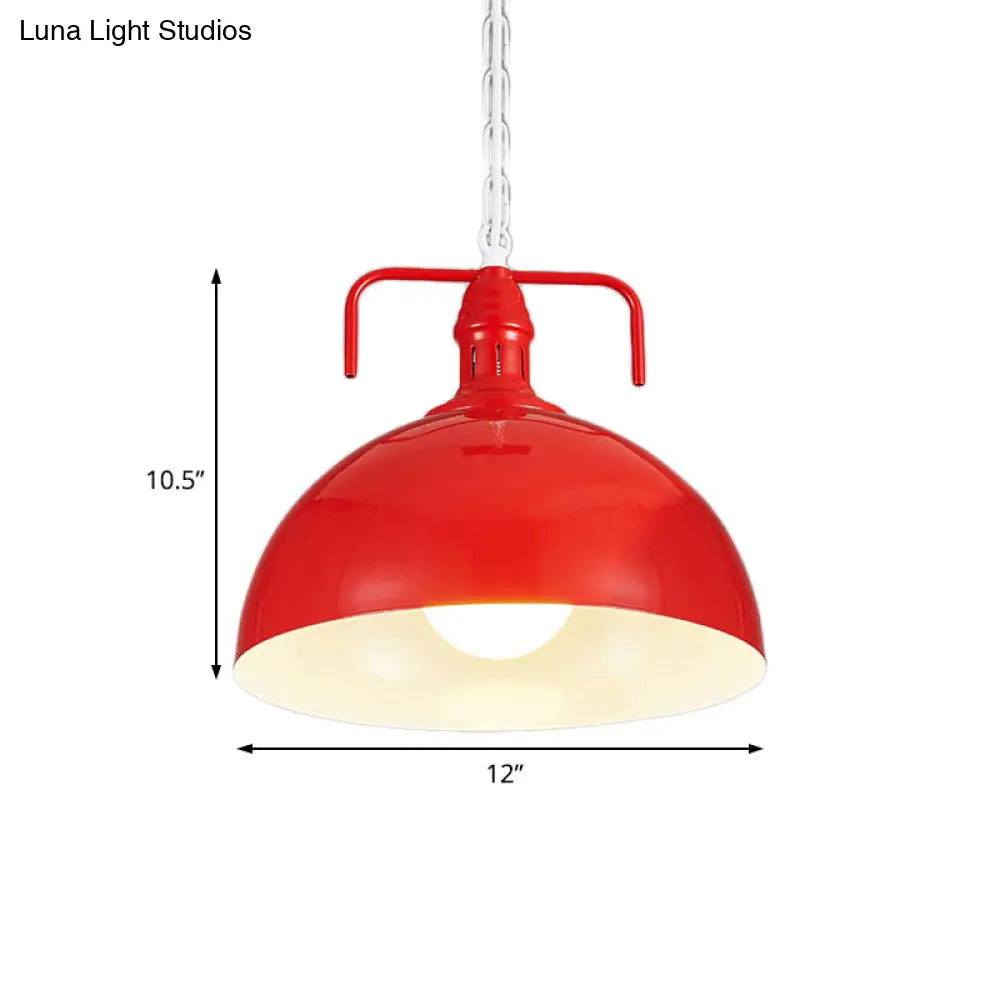 Industrial Metallic Living Room Pendant Light - 1 Red/Yellow/Rust Finish 12’/16’ Bowl