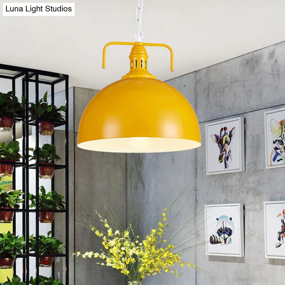 12/16 Industrial Metallic Bowl Pendant Lighting Fixture - 1 Light Red/Yellow/Rust Finish