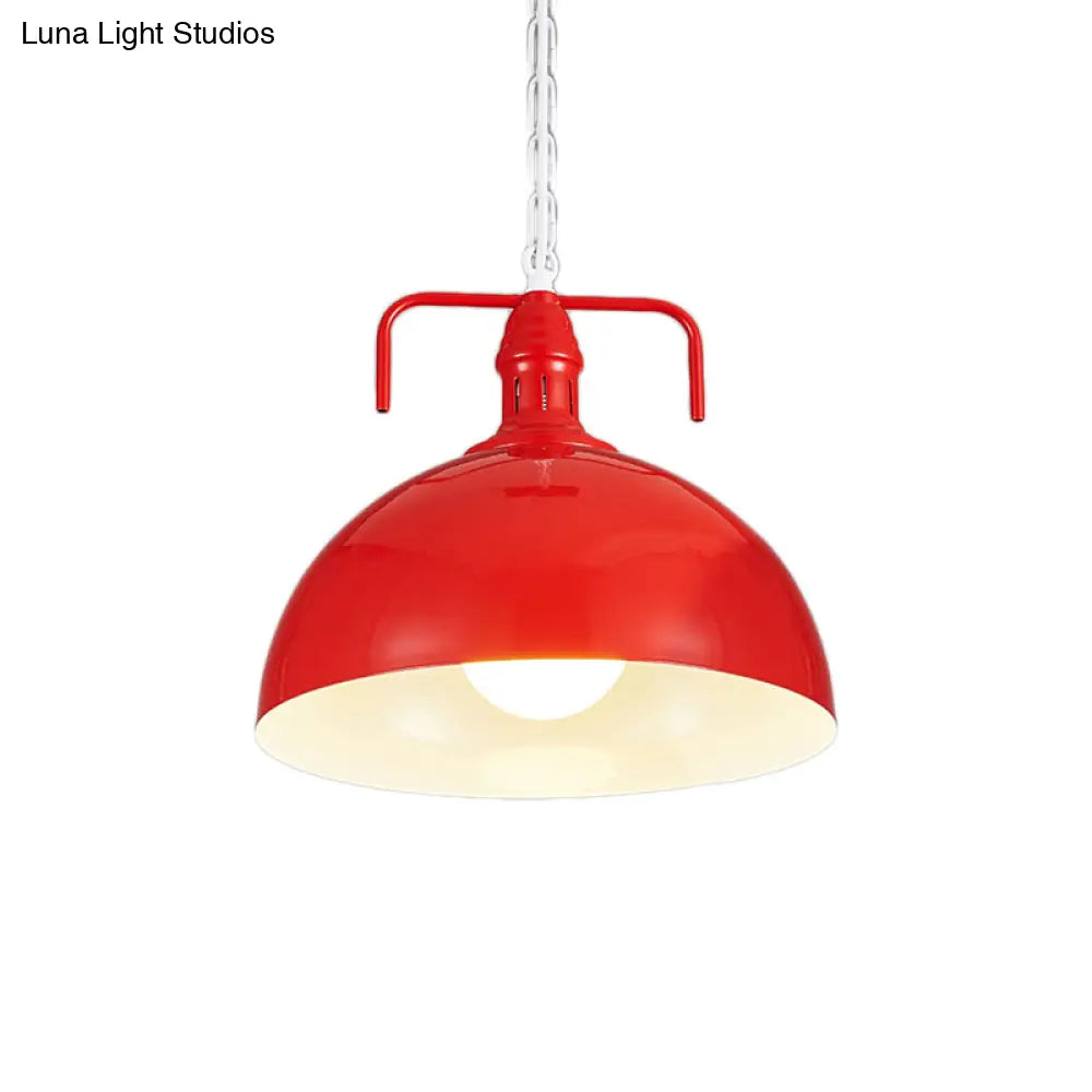 12/16 Industrial Metallic Bowl Pendant Lighting Fixture - 1 Light Red/Yellow/Rust Finish
