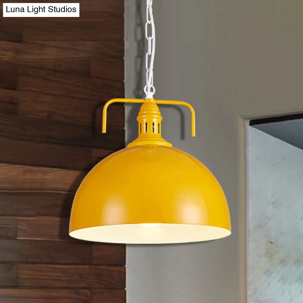 Industrial Metallic Living Room Pendant Light - 1 Red/Yellow/Rust Finish 12’/16’ Bowl