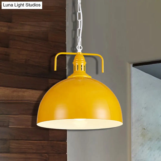 Industrial Metallic Living Room Pendant Light - 1 Red/Yellow/Rust Finish 12’/16’ Bowl