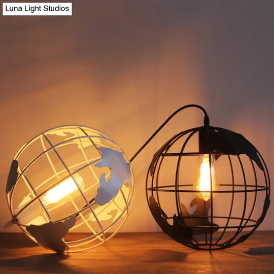 Industrial Metallic Pendant Light - Cage Globe Ceiling For Coffee Shop