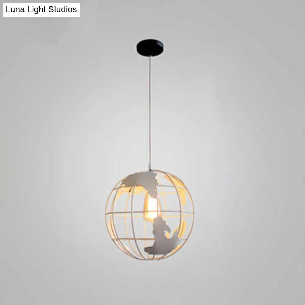 Industrial Metallic Pendant Light - Cage Globe Ceiling For Coffee Shop White / 8