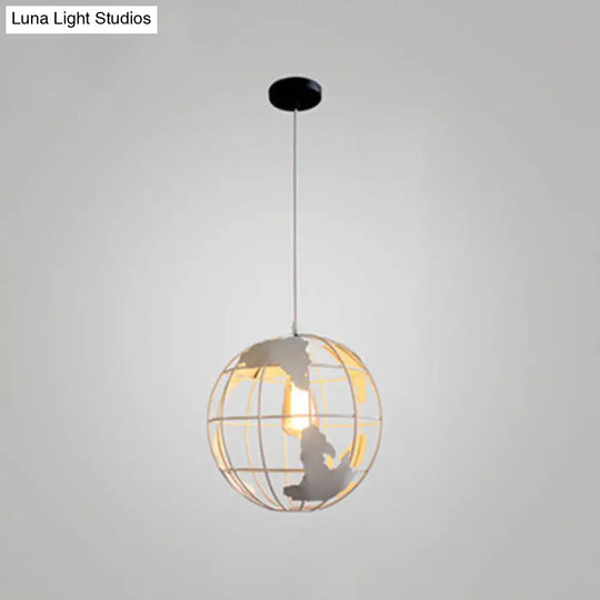 Industrial Metallic Pendant Light - Cage Globe Ceiling For Coffee Shop White / 8