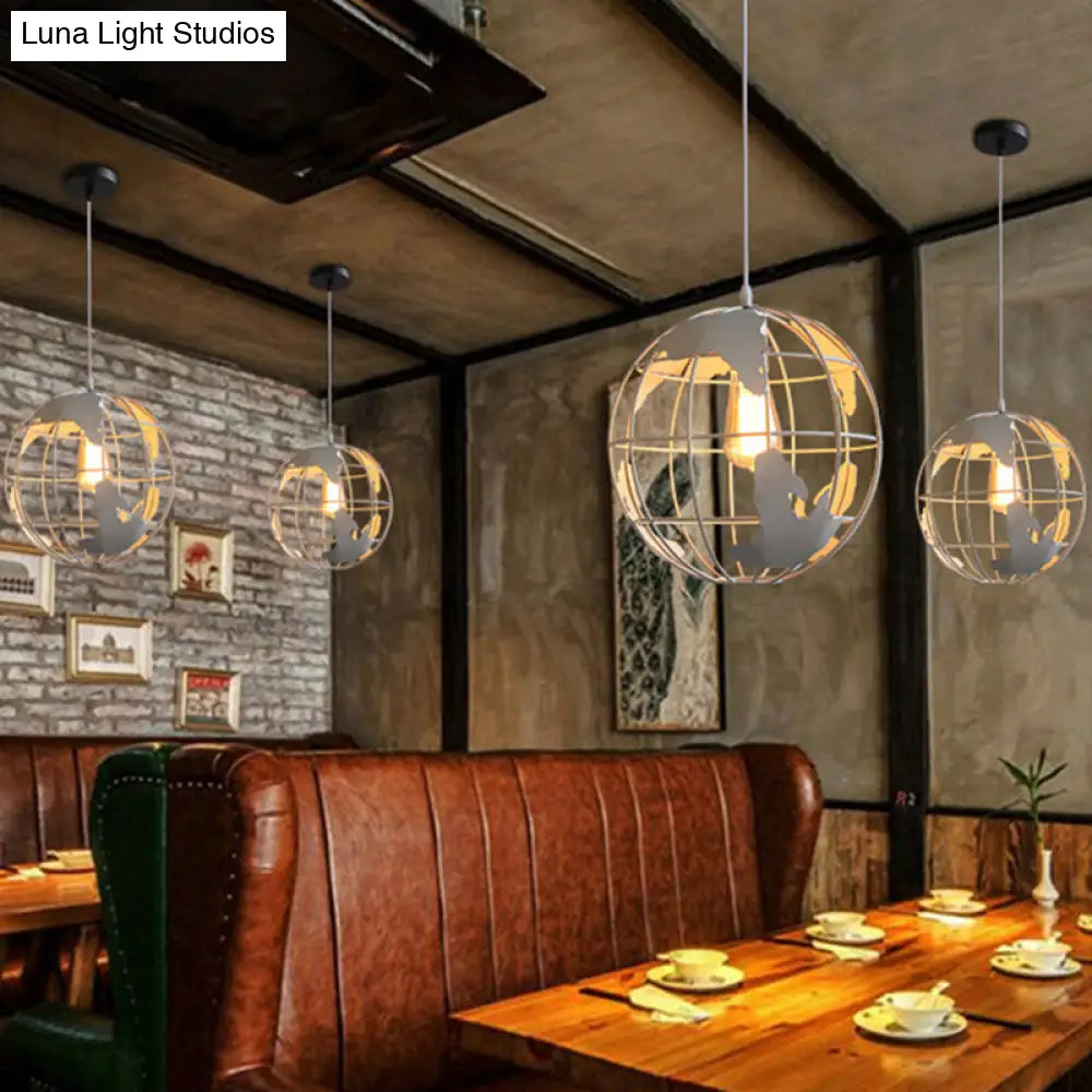 Industrial Metallic Pendant Light - Cage Globe Ceiling For Coffee Shop